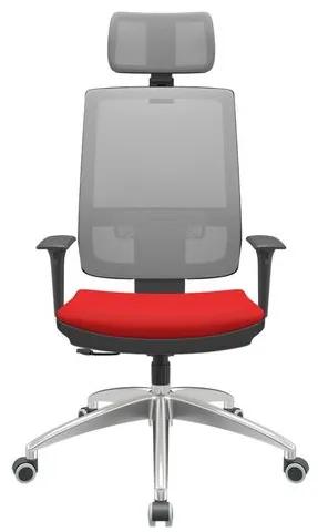 Cadeira Office Brizza Tela Cinza Com Encosto Assento Aero Vermelho RelaxPlax Base Aluminio 126cm - 63587 Sun House