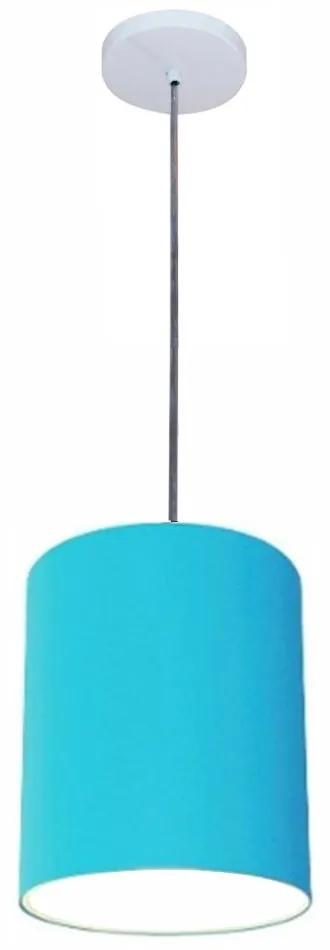Luminária Pendente Vivare Free Lux Md-4102 Cúpula em Tecido - Azul-Turquesa - Canopla branca e fio transparente