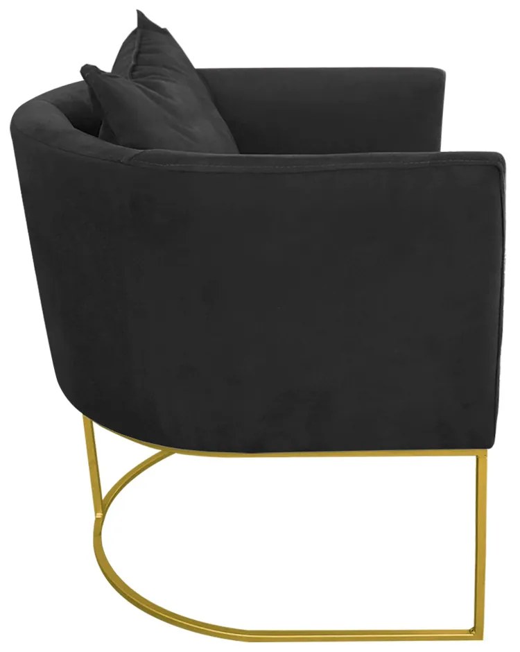 Kit 02 Poltronas Paola Suede Preto Base Metálica Dourado - D'Rossi