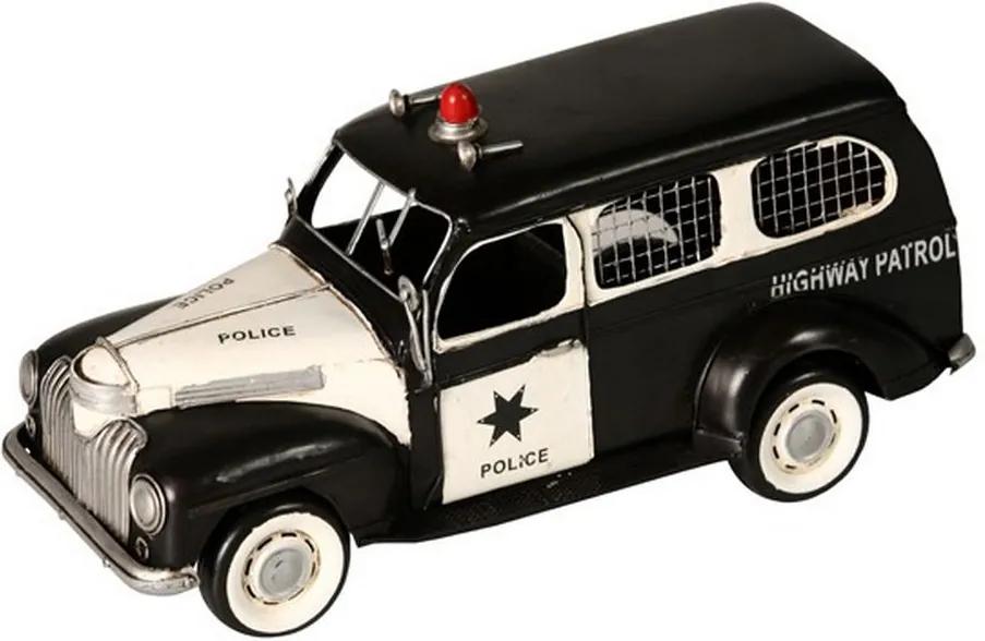 Miniatura Carro Highway Patrol Police Decorativo de Metal Preto e Branco