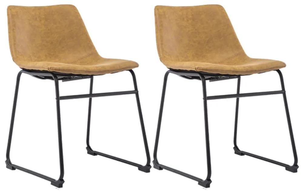 Kit 02 Cadeiras Decorativa Sala de Estar Recepção Fixa Maia PU Sintético Caramelo G56 - Gran Belo