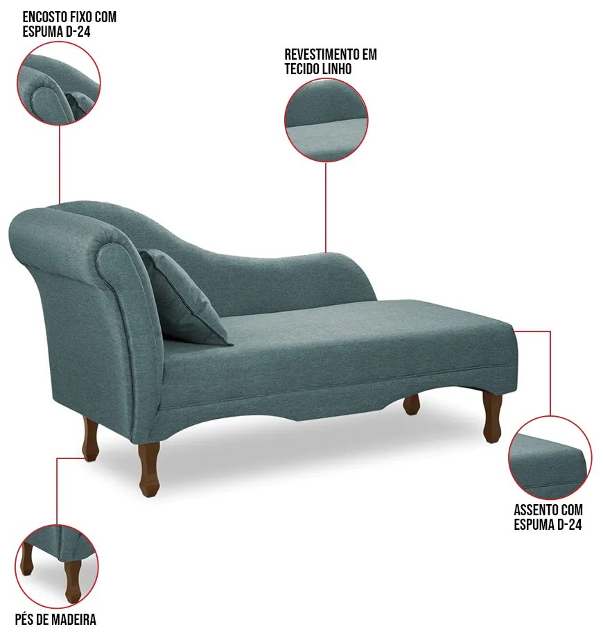 Divã Recamier Pés Retrô Medelin 150cm Linho E03 - D'Rossi - Azul
