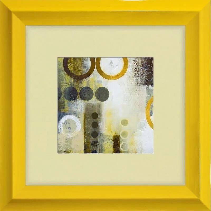 Quadro Decorativo Com Moldura Amarela Retrô Arte Abstrata 30x30cm