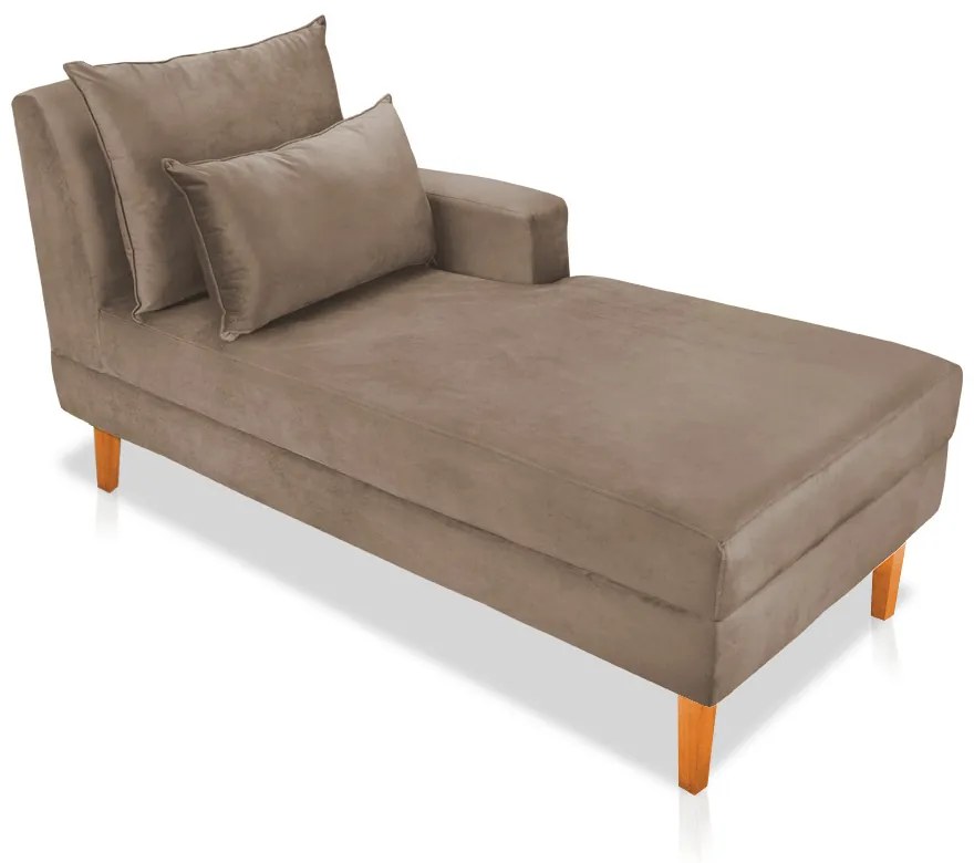 Divã Chaise Chloe 160 cm Veludo Marrom Rato Pés Chanfrado Castanho - D'Rossi