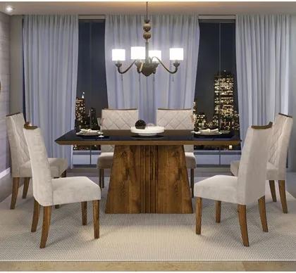 Sala de Jantar Mesa Itália 170cm e 6 Cadeiras Golden Malbec/Preto/Bege - Dj Móveis