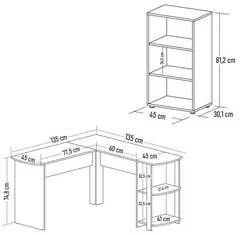 Mesa Escrivaninha em L Malu e Estante Livreiro 45x81cm Lean A06 Branco