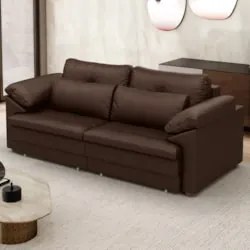 Sofá Retrátil 2 Lugares Para Sala 175cm Dijon Couro Caramelo S07 - Mpo