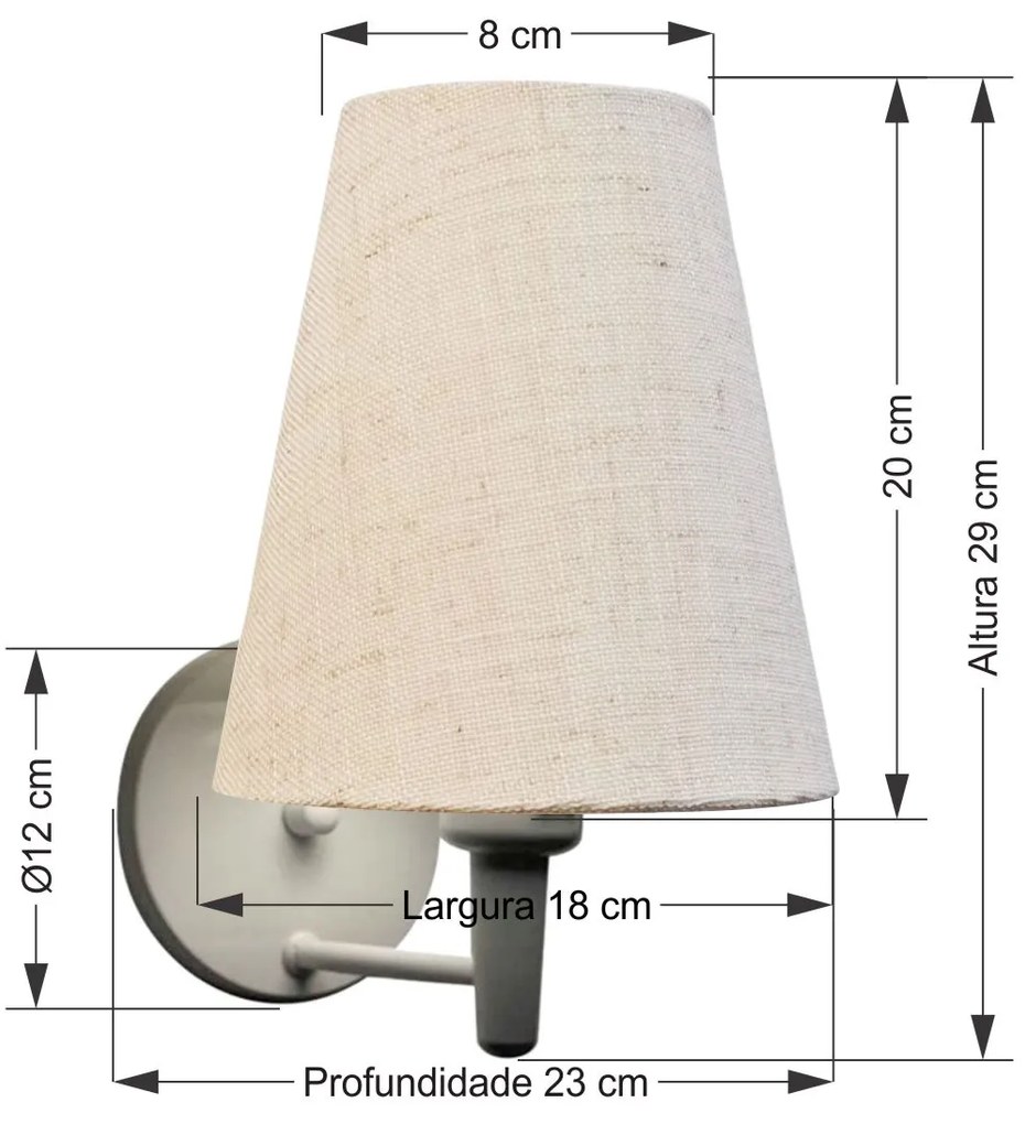 Arandela Cone Md-2007 Base Branco Cúpula em Tecido 20/08x18cm Rustico Bege - Bivolt