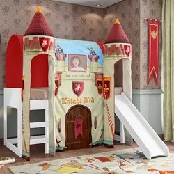 Cama Infantil com Escorregador Barraca 2 Torres LED Forte Cavaleiro P1