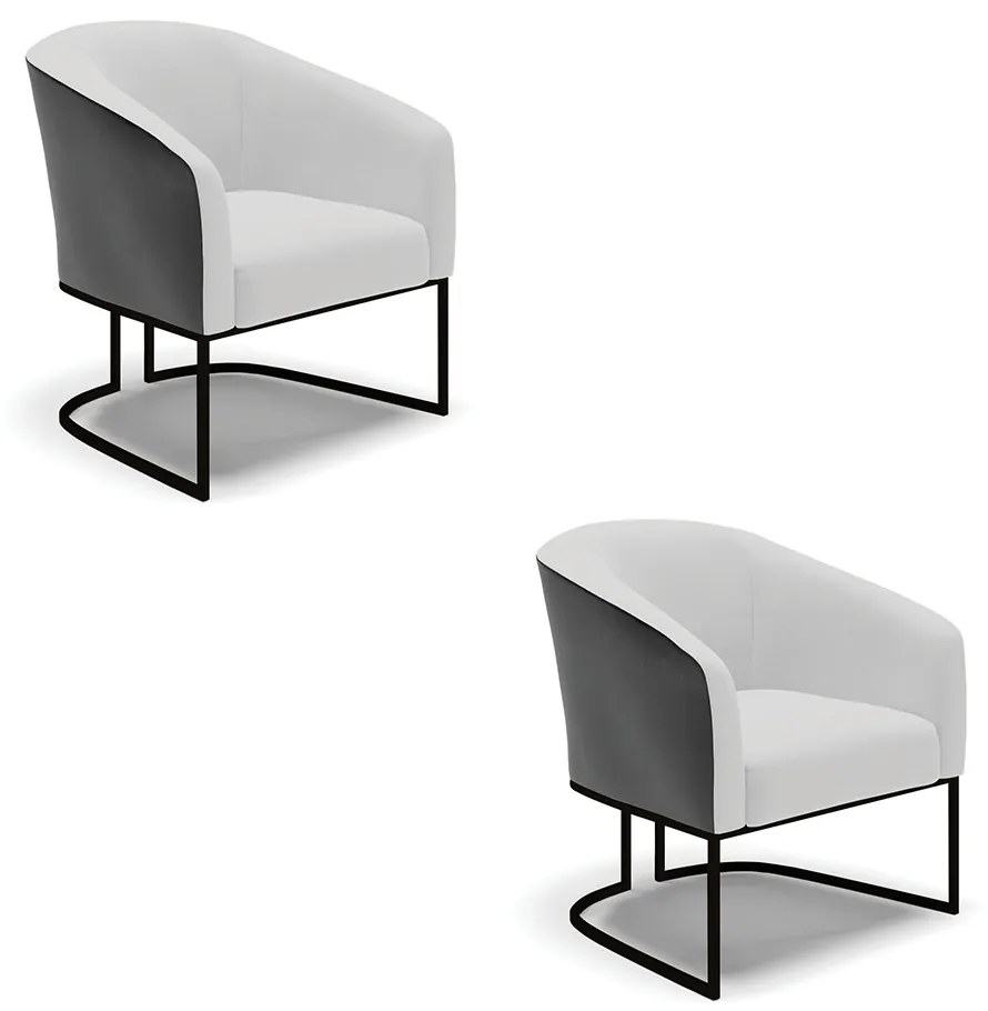 Poltrona Decorativa Industrial Preto Kit 2 Stella Preto/Linho Cinza D03 - D'Rossi