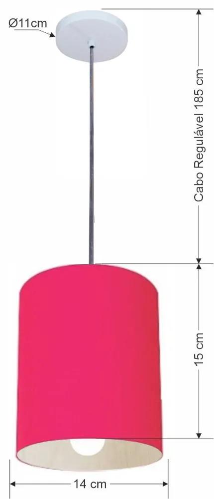 Lustre Pendente Cilíndrico Vivare Md-4200 Cúpula em Tecido 14x15cm - Bivolt - Pink - 110V/220V