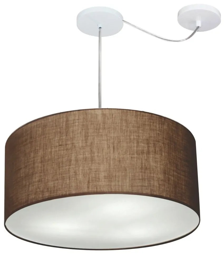 Lustre Pendente Cilíndrico Com Desvio Md-4263 Cúpula em Tecido 55x25cm Café - Bivolt