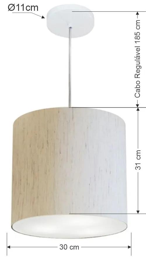 Lustre Pendente Cilíndrico Md-4036 Cúpula em Tecido 30x31cm Linho Bege - Bivolt