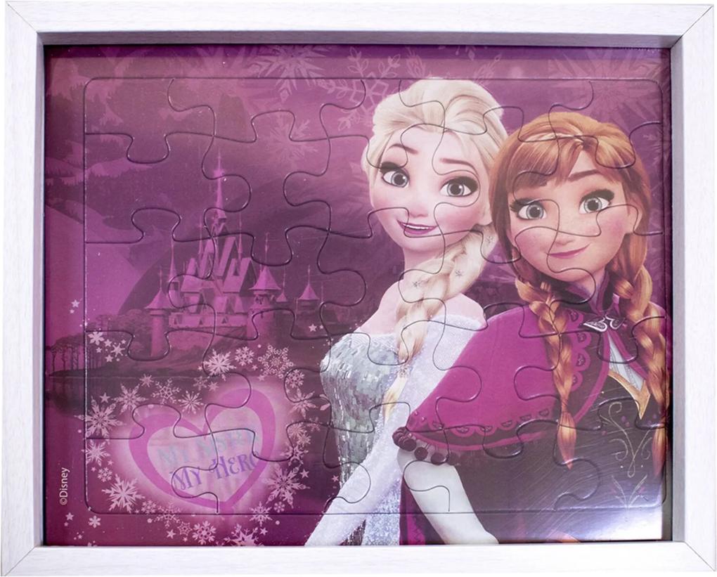 Porta retrato Minas de Presentes Quebra Cabeça Anna & Elsa Frozen 22X27cm - Disney Branco