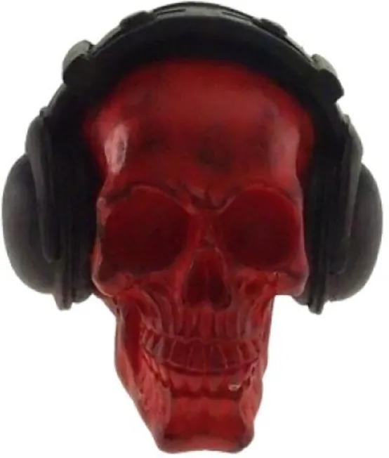 Crânio Caveira Resina Decorativo Personalizado Fone Vermelha