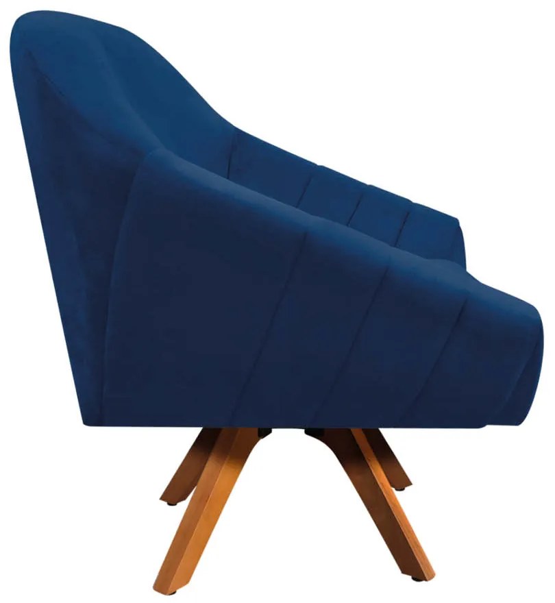 Kit 02 Poltronas Giratória Giovana Suede Azul Marinho Base Madeira MM30 D'Rossi