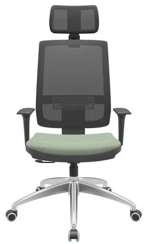 Cadeira Office Brizza Tela Preta Com Encosto Assento Vinil Verde RelaxPlax Base Aluminio 126cm - 63526 Sun House