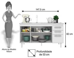 Balcão Gabinete Para Pia 150cm sem Tampo 4 Portas 2 Gavetas Lis L03 Br