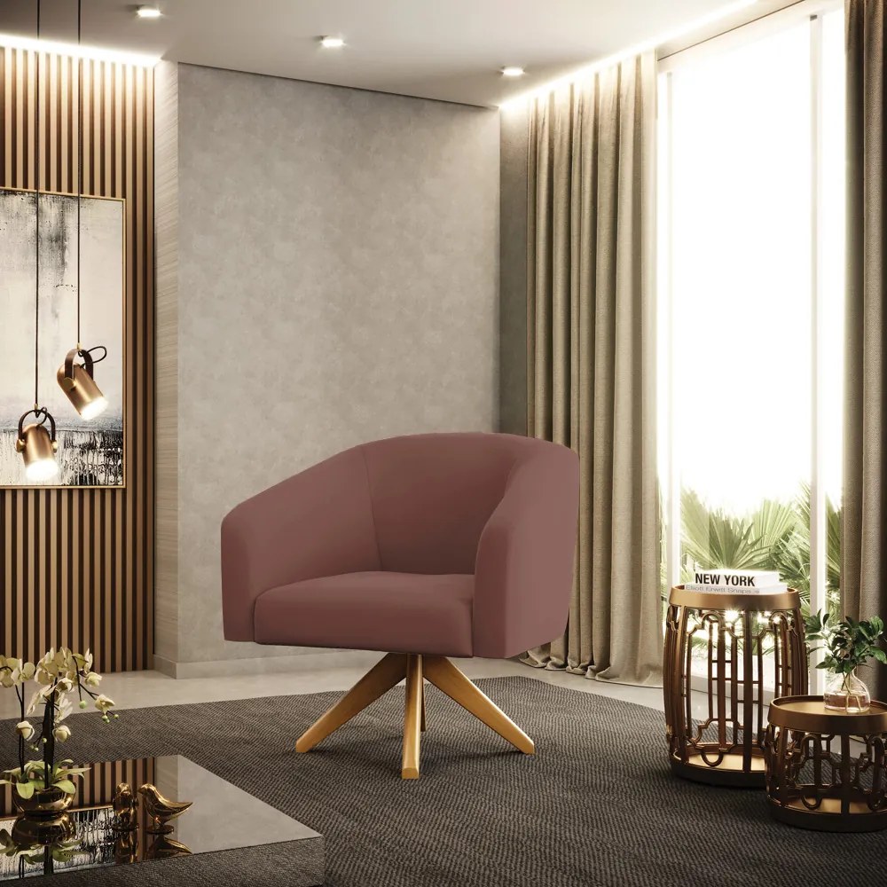 Poltrona Decorativa Giratória MA30 Stella Veludo D03 - D'Rossi - Rose