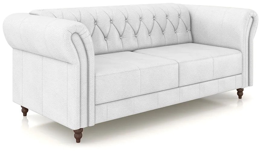 Sofá Living Sala de Estar Stanford Chesterfield 2 Lugares 180cm Pés de Madeira Couro Branco G58 - Gran Belo