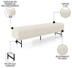 Puff Recamier Decorativo Pés em Ferro 160cm Dublin P02 Linho Creme - M