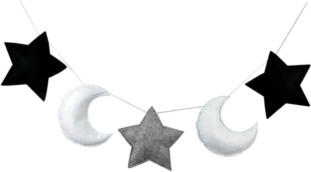 Decoração de Parede Estrelas e Luas Branco e Preto