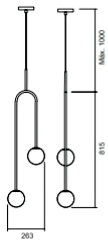 Pendente Pêndulo C/ 2 Globos 26X81Xcm 2L G9 / Metal E Globo Ø12Cm | Us... (TT-M Titânio Metálico, AMBAR)