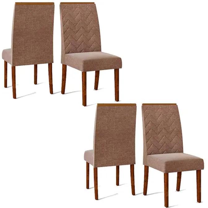 Conjunto 4 Cadeiras Laura Rústico Malbec Tecido Linho Bronze