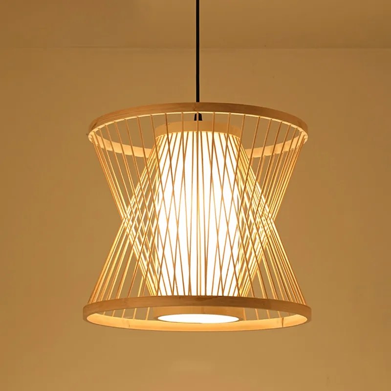 Luminária Pendente Estilo chinês artesanal led de bambu lustre cozinha quarto hotel jardim decoração pingente lâmpadas - Type K-40CM - Canopy-White