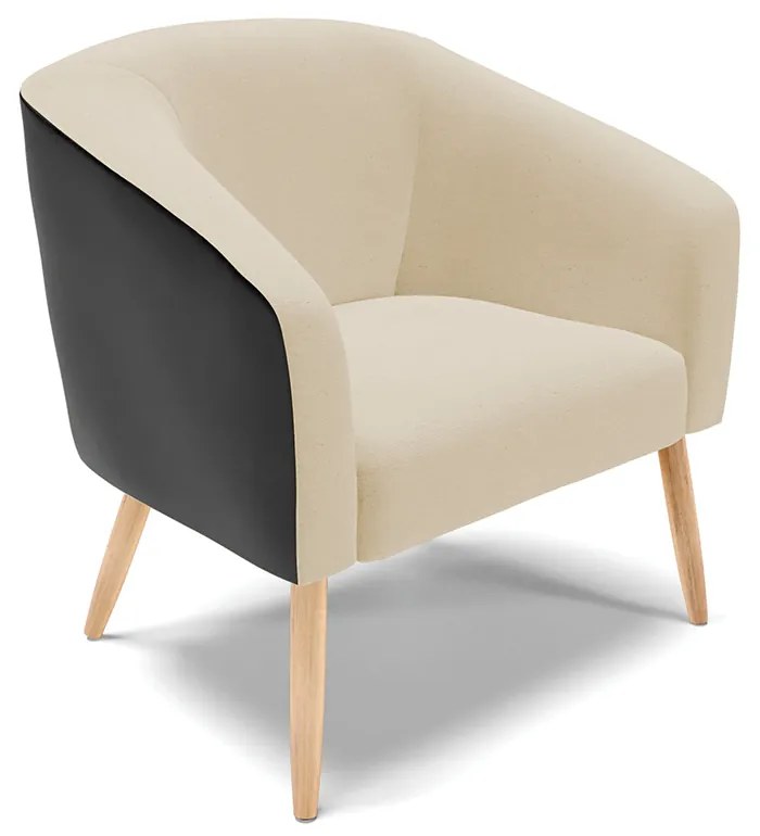 Poltrona Decorativa Pé Palito Natural Stella Preto/Linho Areia D03 - D'Rossi