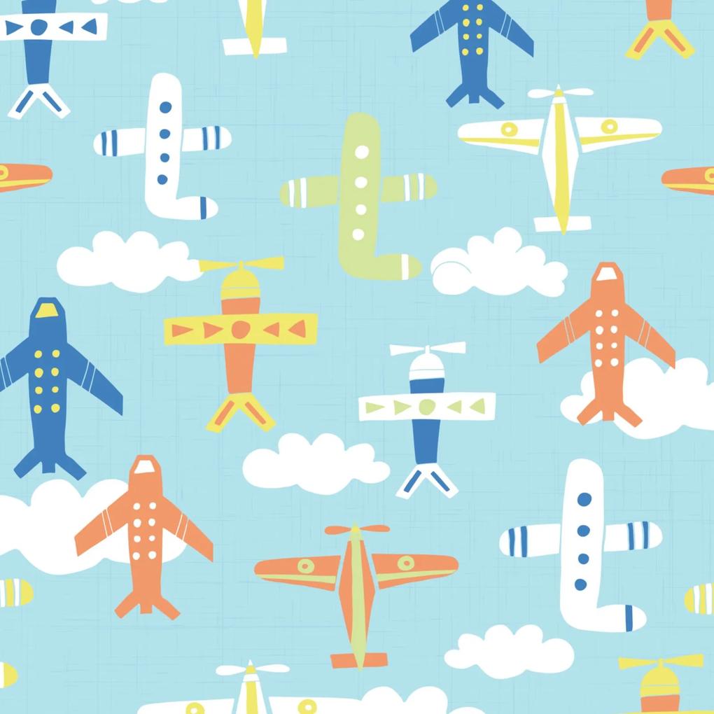 Papel de Parede Quartinhos Adesivo Texturizado Infantil Aviões 2,70x0,57m