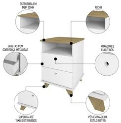 Mesa Escrivaninha 135cm Elai e Gaveteiro 2 Gavetas May A06 Olmo/Branco