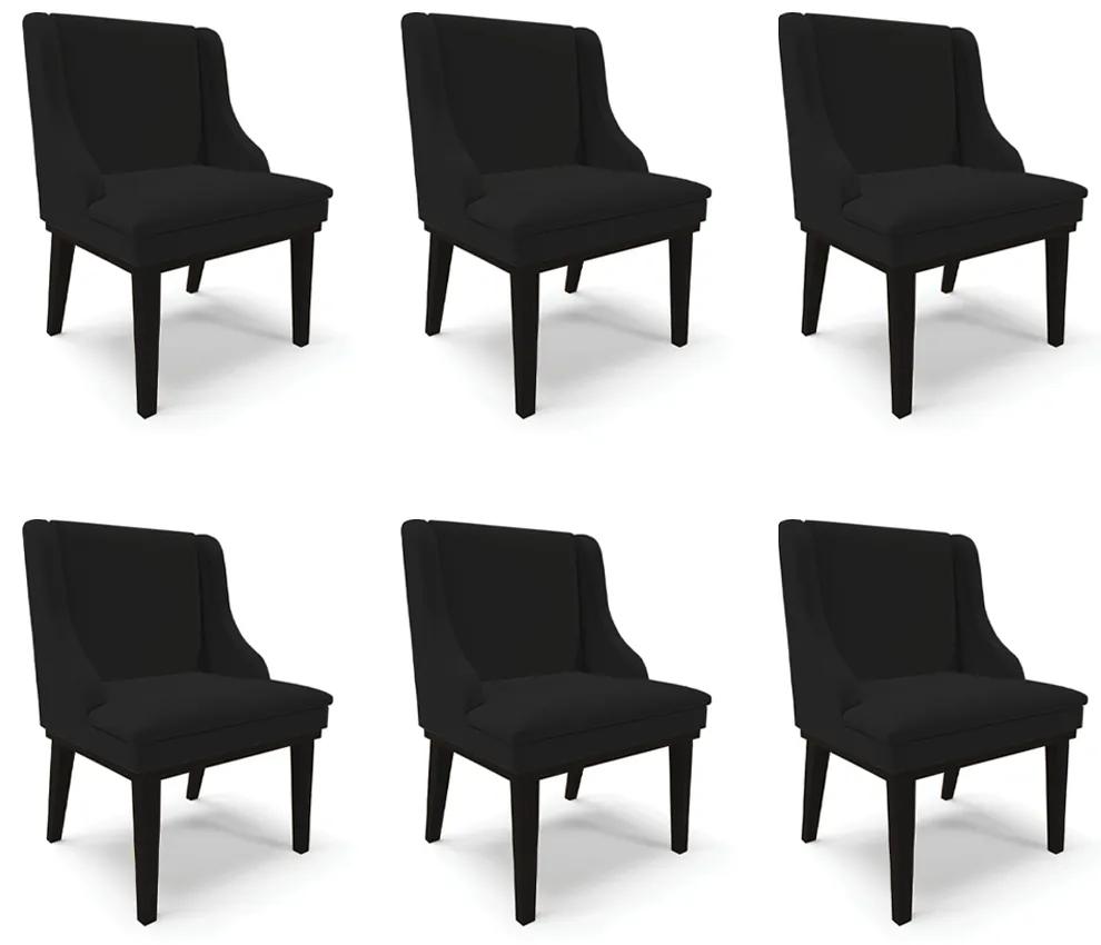 Kit 6 Cadeiras Decorativas Sala de Jantar Base Fixa de Madeira Firenze Linho Preto G19 - Gran Belo