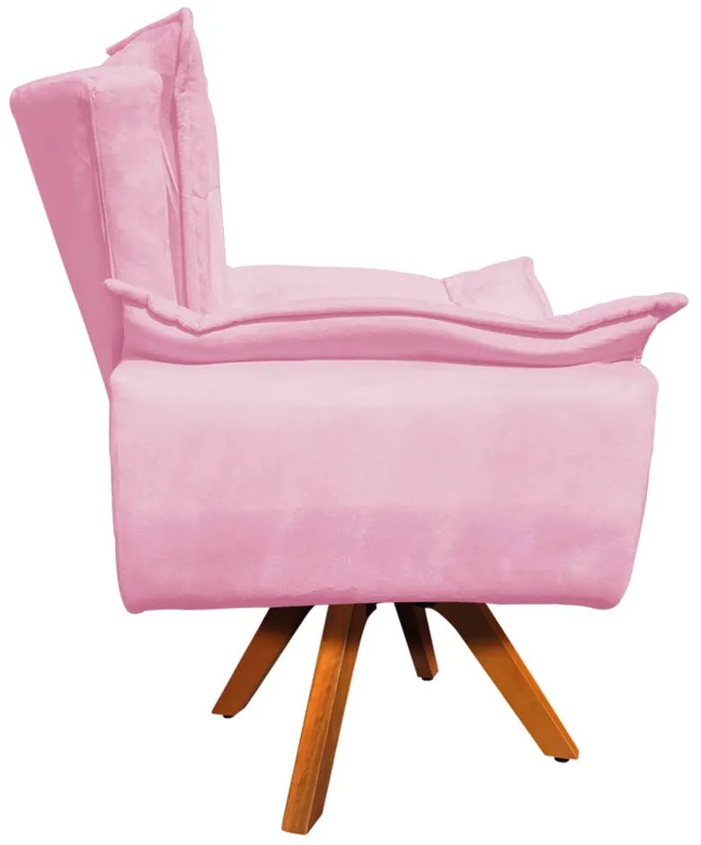 Poltrona Giratória Opala Suede Rosa Bebê Base Madeira MM30 D'Rossi