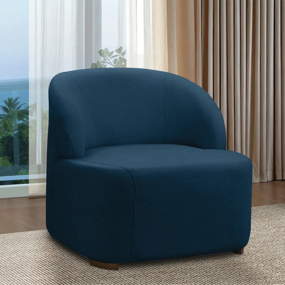 Poltrona Decorativa Orgânica para Sala Diully Bouclê E03 - D'Rossi - Azul Marinho