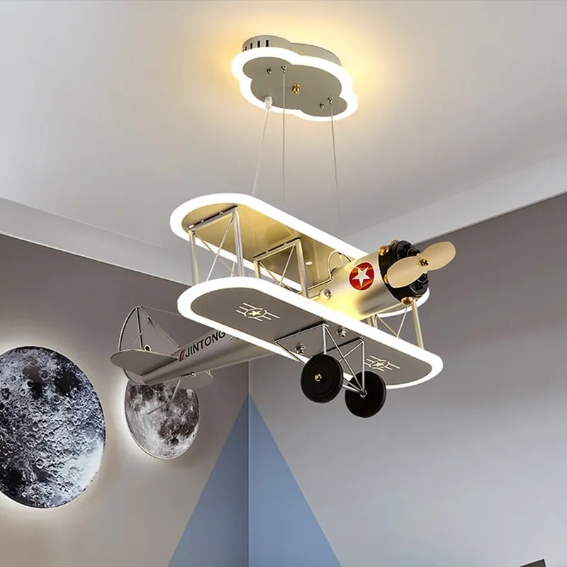 Lustre infantil avião nordic casa decoração da sala de jantar pingente lâmpada luzes crianças iluminação interior lâmpada do teto pendurado luminária lâmpadas para sala estar - A - 66X71cm | Escurecimento remoto RC