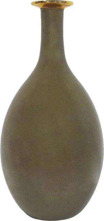 Vaso Decorativo em Porcelana Marrom com Dourado - 35x12x12cm