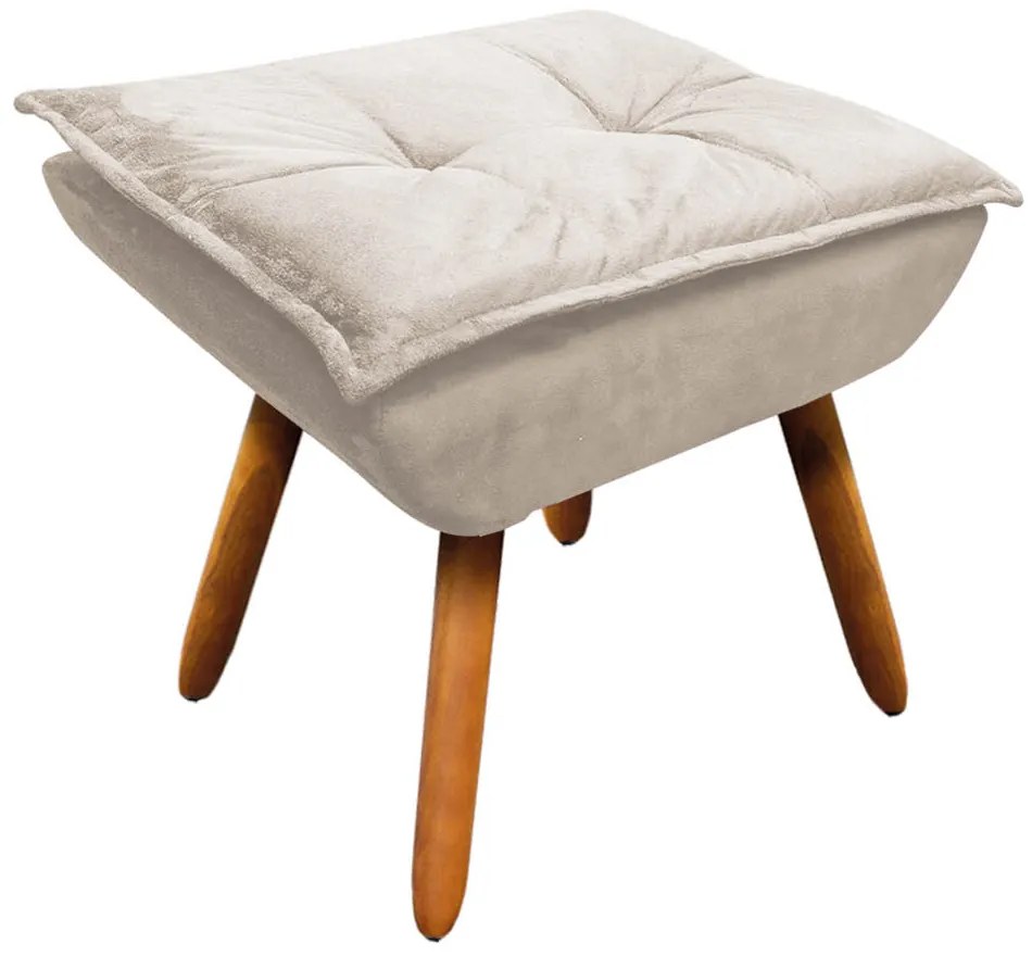 02 Poltronas e 01 Puff Pé Palito de Madeira Opala Suede D03 - D'Rossi - Bege