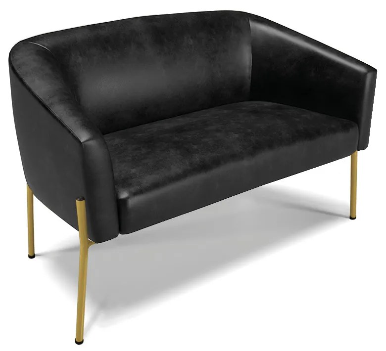 Sofá Namoradeira e Poltrona Pé de Ferro Dourado Stella Sintético PU Preto D03 - D'Rossi