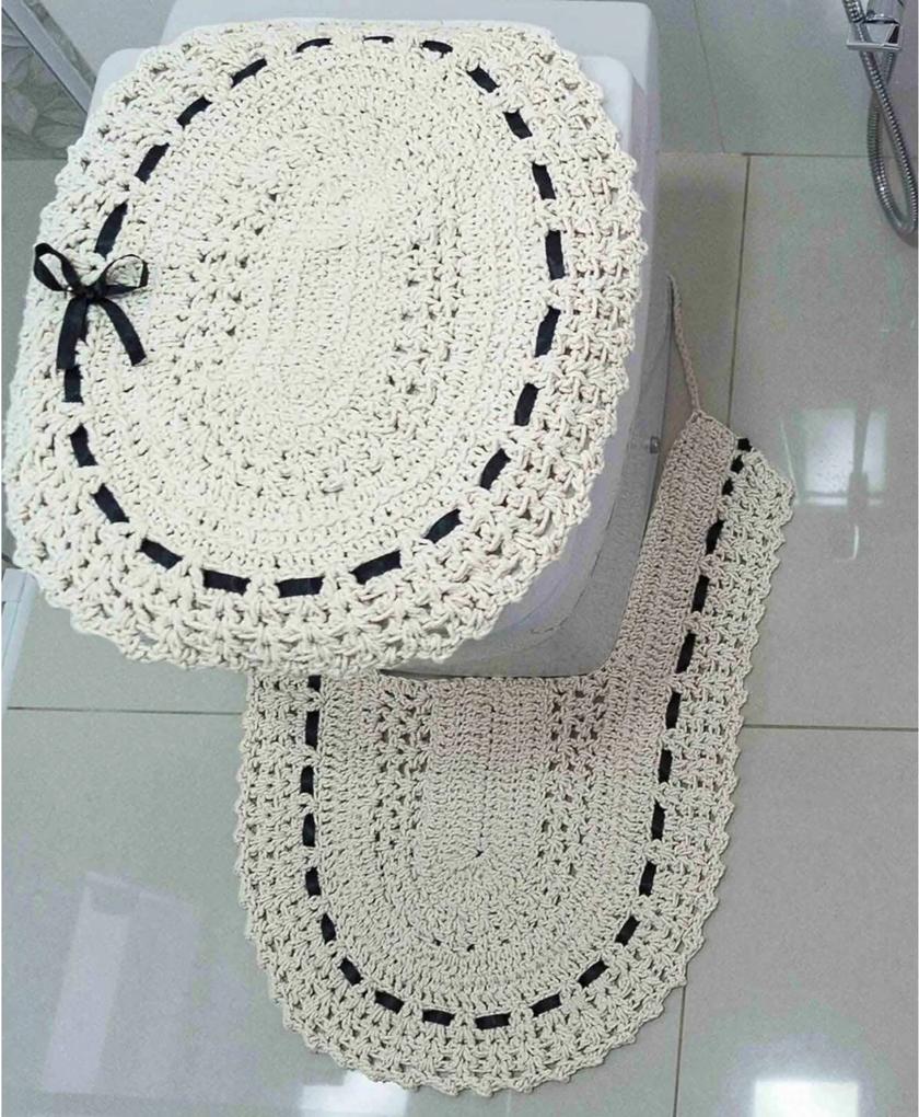 Jogo de Banheiro  Crochê Fitado Preto com 3 peças - Enxovais Ibitinga