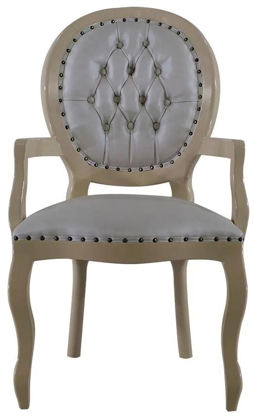 Cadeira de Jantar Medalhão Lisa com Braço e Tachas - Wood Prime 25414 Liso