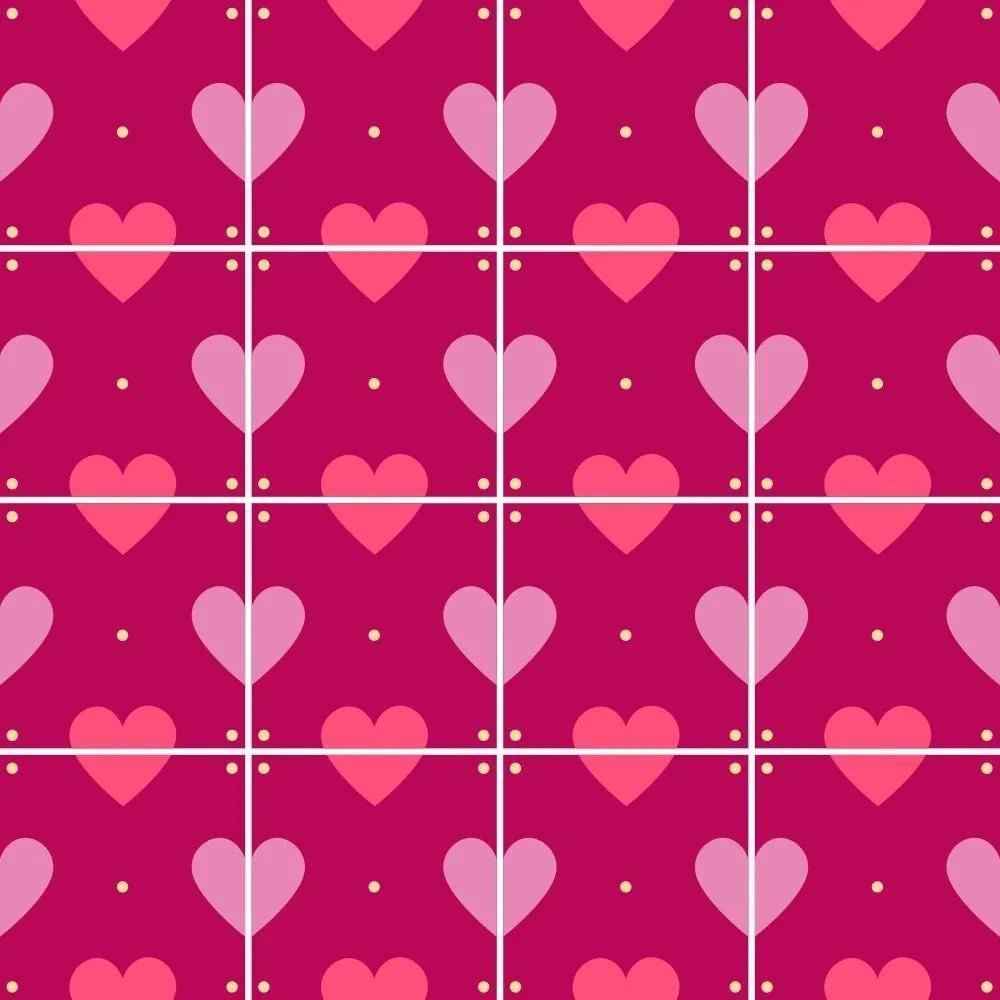 OUTLET - 3 Kits Adesivo para Azulejo Amor de Corações 20x20 cm