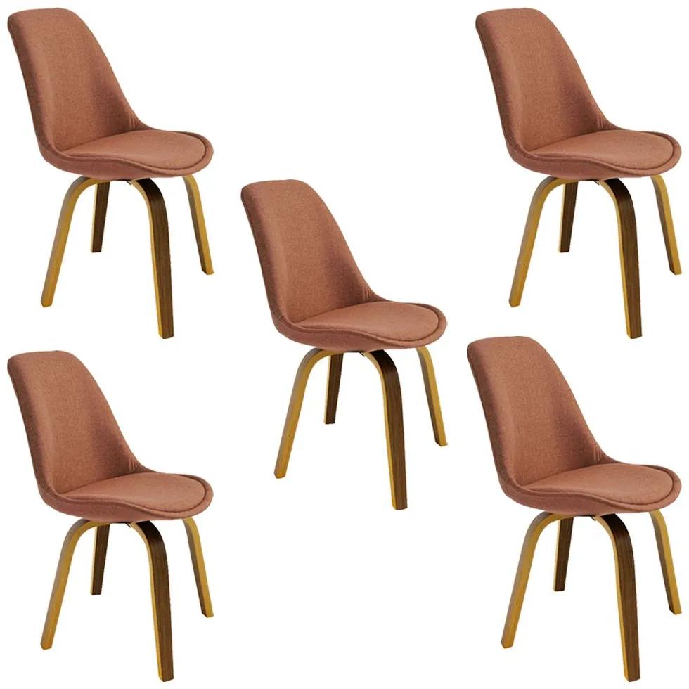 Kit 5 Cadeiras Decorativas Sala e Escritório SoftLine Linho Marrom G56 - Gran Belo
