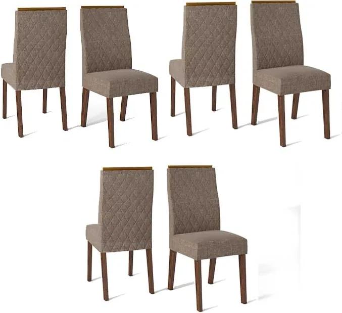 Conjunto 6 Cadeiras Cássia Rústico Terrara Tecido Linho Bronze