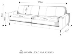 Sofá 4 Lugares Para Sala 270cm Alicie L08 Couro Cinza Claro  - Mpozena