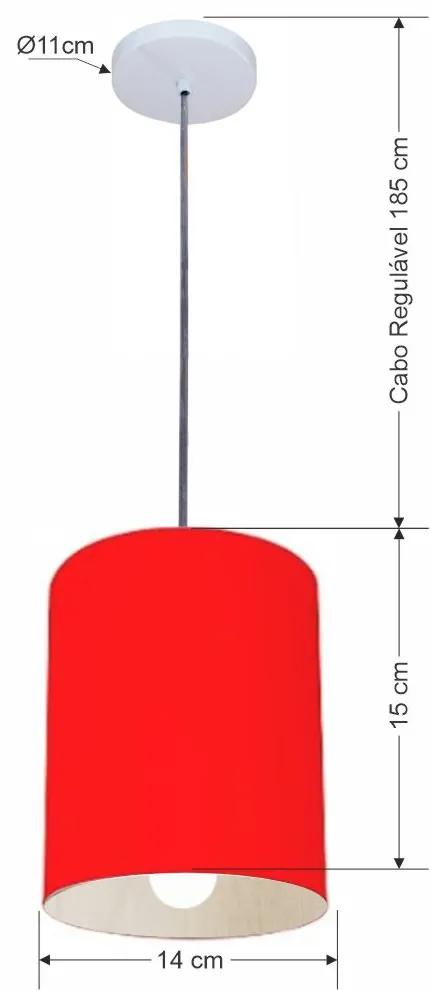 Lustre Pendente Cilíndrico Vivare Md-4200 Cúpula em Tecido 14x15cm - Bivolt - Vermelho - 110V/220V