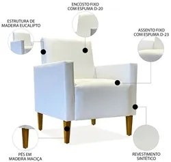 Poltrona Para Sala Pés de Madeira Kit 2 Thessa P04 Sintético Branco -