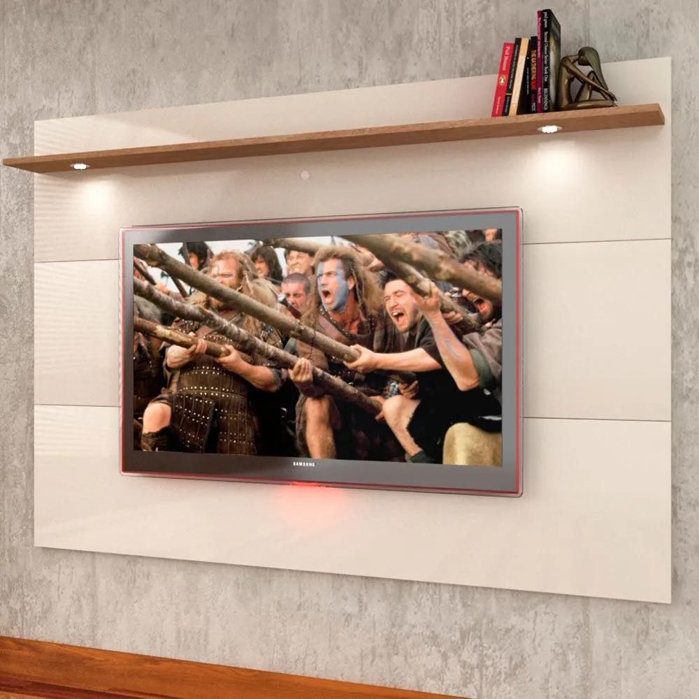 Painel de parede MDF para TV até 62' com 160cm Prateleira e LED Branco - MegaSul