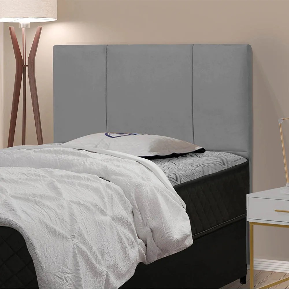 Cabeceira Donna Para Cama Box Solteiro 90 cm Suede Cinza - D'Rossi