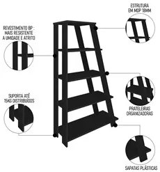 Mesa Escrivaninha em L Eron e Estante Livreiro Stela A06 Preto - Mpoze